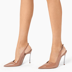 Zapatos de tacón alto finos plateados con hebillas de punta estrecha para mujer, zapatos de vestir de charol, sandalias de talla grande 45 de ajuste <span class=keywords><strong>ancho</strong></span> - Product Image 1