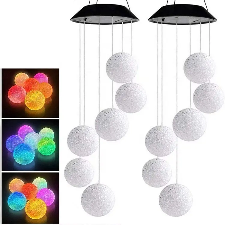 Led Solar Decoration Light Amazon Hot Sale Color Changing Outdoor Decoration Solar Powered Crystal Ball Wind Chime LED Wind Mobile Solar Light Wind Bell