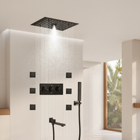 Ensemble de douche intelligent LED à robinet encastré, effet pluie, moderne, en laiton brossé, mitigeur mural à trois poignées, jets de massage, pour usage domestique