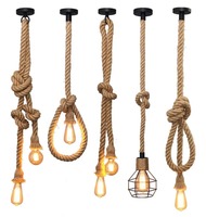 Lustre de style industriel rural américain Retro Hemp Rope Decoration Pendant Light for Coffee Shop Restaurant