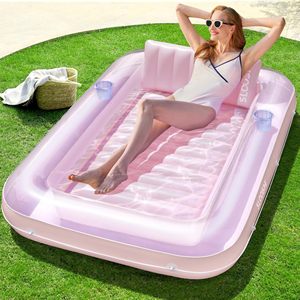 Sloosh <b>Inflatable</b> <b>Floating</b> Sunbathing <b>Pool</b> 172.7 x 114.3cm Pink-Green Adult Lounge Bed For Backyard Lake Use - Product Image 1
