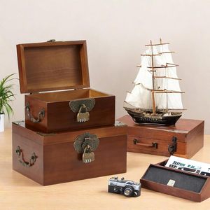 Caja de almacenamiento decorativa de madera con tapas Caja de joyería de memoria hecha a mano Cofre del Tesoro con bloqueo de código - Product Image 5