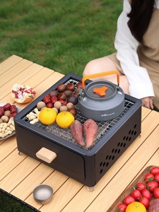 <b>Outdoor</b> Charcoal Stove With Teapot Portable Camping <b>BBQ</b> Grill Stainless Steel Folding <b>Table</b> Use - Product Image 1