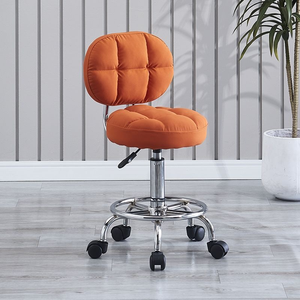 Orange Padded Barber <b>Chair</b> With Hydraulic Height Adjustment And Rolling <b>Wheels</b> Contemporary Salon Furniture - Product Image 1