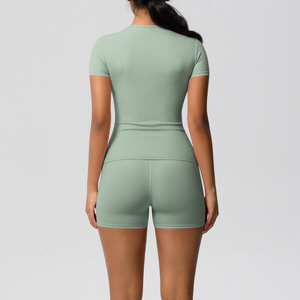 Conjunto de ropa deportiva Leggings elásticos de manga corta y bolsillo que absorben el sudor para correr y entrenar - Product Image 3