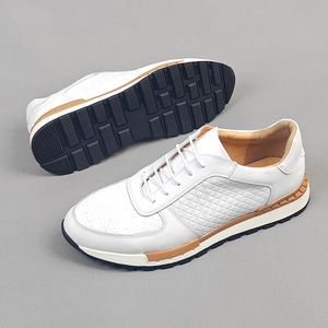 Men's Genuine Leather <b>Lace</b>-up Round Toe Casual Shoes Breathable Outdoor All Seasons <b>White</b> EVA Midsole Rubber Outsole - Product Image 3
