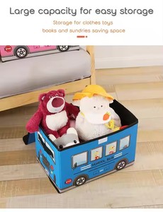 Boîte de rangement pliable rectangulaire en coton non tissé, imperméable et écologique, motif bus scolaire de dessin animé, pour jouets, collations et vêtements - Product Image 4