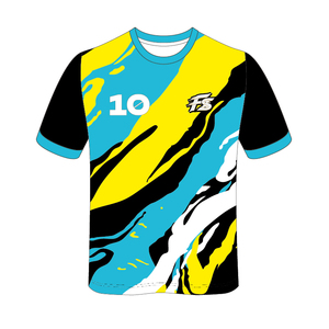 <span class=keywords><strong>เสื้อ</strong></span>หลายสีสดใส<span class=keywords><strong>เสื้อ</strong></span>ฟุตบอลศิลปะของเหลวสาดเสื้อฟุตบอลสีเหลืองฟ้าแบบแอบสแตรก - Product Image 2