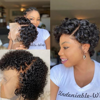 Perruques Courtes Bob en Cheveux Naturels Péruviens Bruts, Alignées aux Cuticules, Coupe Pixie, Perruques Frontales HD Complètes en Dentelle, Perruque Cheveux Humains pour Femmes Noires