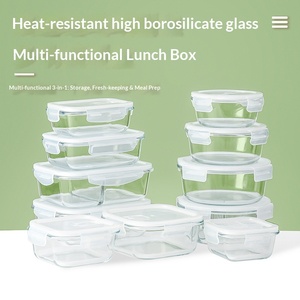 Ensemble de préparation de repas en verre pour étudiants, compatible micro-ondes, anti-fuite, triple compartiment, passe au lave-vaisselle, pour l'école, le bureau, le campus - Product Image 1