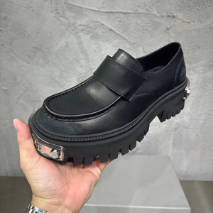 2026 Top Quality Luxury Designer Brand Tractor Loafers Men Black Genuine Leather Metal <b>Toe</b> Cap Chunky Lug Sole Slip-On Platform - Product Image 1
