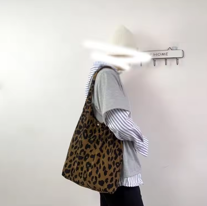corduroy leopard print vest bag