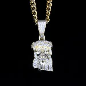 الجملة الهيب هوب مجوهرات تخصيص مثلج خارج مكعب الزركون يسوع قطعة قلادة جالبة للحظ مجوهرات نحاسية مطلية بالذهب