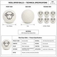 3 boules de séchage en laine 100% laine de Nouvelle-Zélande 7 cm réutilisables, durent plus de 1000 lavages, réduisent les plis, blanches, personnalisables