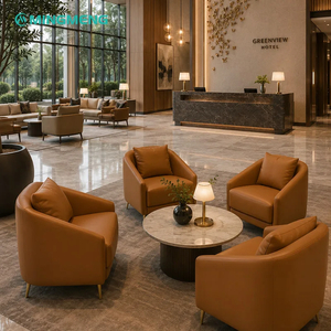 Ensemble de fauteuils en cuir modernes pour hall d'hôtel, table basse ronde en pierre frittée, mobilier de réception et de négociation pour bureau de vente - Product Image 3