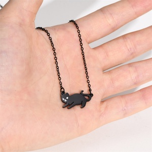 Collier mignon en acier inoxydable plaqué noir avec pendentif chat animal - Product Image 3