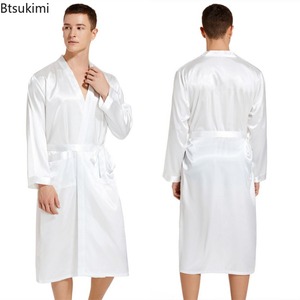 Wholesale <strong>Men's</strong> Silk Satin Robes Pajamas Long Sleeve Solid Sleepwear Kimono Male Bathrobe Leisure <strong>Men</strong> Loungewear <strong>Dressing</strong> <strong>Gown</strong> - Product Image 4