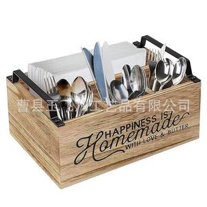 Caja de Cubiertos de Madera Maciza Vintage, Organizador de Cuchillos y Tenedores con Múltiples Compartimentos, Caja de Almacenamiento para Cocina con Diseño de Amor y Mantequilla - Product Image 1