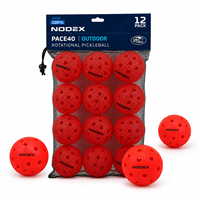 NODEX PACE40 Pack de 12 balles de pickleball d'extérieur en sac en filet 40 trous, balles rouges rotatives