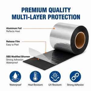 Bande d'étanchéité auto-adhésive en asphalte imperméable avec surface en feuille d'aluminium pour toiture de hangar résidentiel, caravane et tôle ondulée - Product Image 2