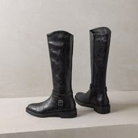 Bottes d'équitation d'hiver montantes en cuir véritable avec fermeture éclair et boucle, talon épais