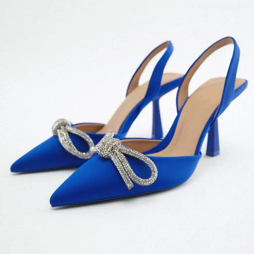 2023 Luxury Summer Sandals Plus Size 43 Women Sexy Satin Pumps High Heels Pointed Wedding Party Brand Fashion Shoes For Lady