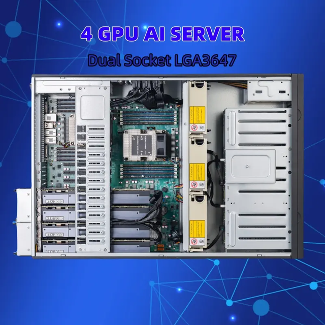 4 Gpu Servers Chassis LGA 3647 Portable 4U Gpu Ai Server case Computer Server with RTX 3090 Turbo Gpu Cards