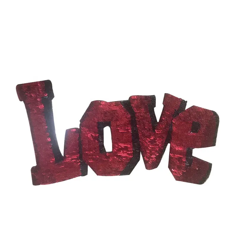 Red letter sequin patch "LOVE" pattern glitter sequin patch