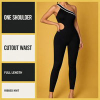 Combinaison sans manches asymétrique pour femme, avec découpes à la taille, bordure contrastante, en tricot côtelé, longueur intégrale, en nylon et élasthanne, pour Pilates, avec LOGO
