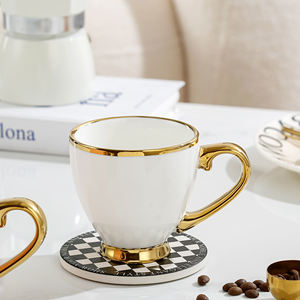 Ensemble tasse turque en céramique personnalisée avec soucoupe glaçure colorée bord or de luxe porcelaine espresso cappuccino café lait tasse à thé - Product Image 2