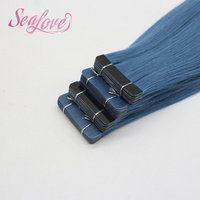 Extensions de cheveux humains à bandes adhésives droites en gros d'usine, extensions de cheveux à bandes adhésives bleues, extensions de cheveux à bandes adhésives couleur naturelle