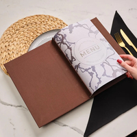 Porte-menus en tissu classique rétro imprimé sur mesure, logo, texte, quincaillerie antirouille pour restaurants, menus pliés en A4, demi-lin