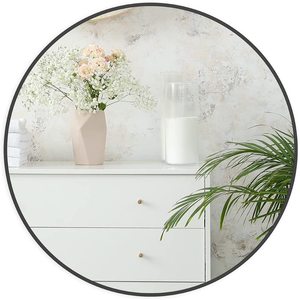 Miroir rond encadré en métal noir de 24 pouces pour utilisation murale ou sur coiffeuse - Product Image 2