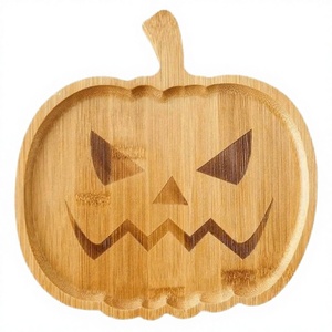 Plateau en bois écologique Ghostface Pumpkin Halloween Japandi pour fêtes, assiette créative pour repas, fruits secs, collations, événements festifs - Product Image 2