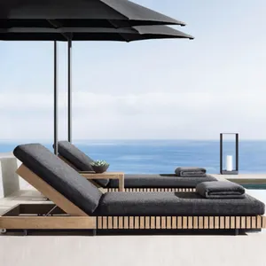 Relajación resort hotel junto de madera de playa tumbona patio sólido muebles de cama de madera de teca piscina larga silla