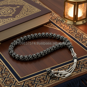 Rosario negro hecho a mano musulmán de punto islámico de cuentas de oración turca de plata pura sólida de 999,9 K - Product Image 2
