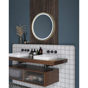 Miroir de coiffure rond à LED pour salle de bain avec cadre en métal et verre 80cm/90cm Design Art Déco mural - Product Image 2