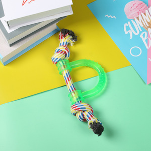 Jouet en corde pour chien avec anneau vert 28 cm, jouet d'entraînement pour animaux de compagnie, pour le nettoyage des dents, conception durable à double nœud - Product Image 1