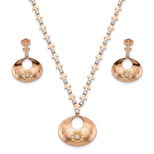 Rose Gold Floral 925 Silver Fine Pendant Necklace <b>Earrings</b> Set for Women <b>Crystal</b> <b>Studded</b> Chain Elegant Fashion Jewelry Party - Product Image 5