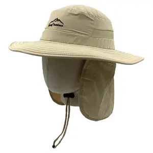 高品质 100% 聚酯户外防紫外线钓鱼太阳帽网透气桶帽宽边和颈部盖