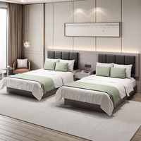 Ensembles de chambre d'hôtel 3 étoiles en panneaux de bois commerciaux à faible coût, avec cadre de lit durable, poste de travail, armoire et armoire latérale pour appartement
