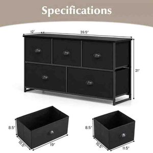 Commode personnalisée à 2 niveaux à 5 tiroirs avec cadre en métal en tissu de couleur unie Bibliothèques et étagères pour le rangement du salon et la table d'appoint - Product Image 5