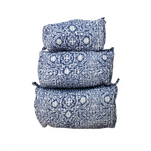 Bolsa de Maquillaje de Tela de Algodón Vintage Bohemia con Borlas, Impresión Personalizada, Ecológica, con Cierre de Cremallera, Grande y Portátil - Product Image 1
