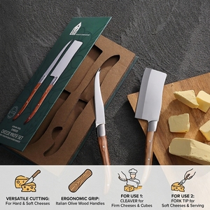 <span class=keywords><strong>Set</strong></span> di 2 <span class=keywords><strong>Coltelli</strong></span> per <span class=keywords><strong>Formaggio</strong></span> in Acciaio Inox con Manico in Legno d'Ulivo, Stile Laguiole, con Confezione Regalo Premium - Product Image 1