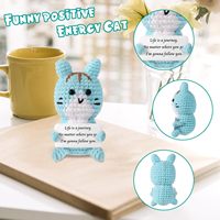 Chat positif drôle, poupée de chat tricoté mignon de 3.54 pouces, poupée d'aiguille cadeau chanceux en peluche fête d'anniversaire encouragement (bleu)