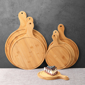 Solid Wood Pizza <b>Trays</b> With Handles Bamboo Serving Platters For Dessert Cake Sushi Western Food 6 7 8 9 Inch - Product Image 1