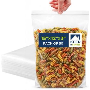 Gusseted Reclosable <b>Bags</b> 15x12x3 Clear Zip Top Food Storage Pack Of 50 - Product Image 1