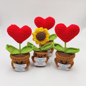 Mini Maceta de Ganchillo con Girasol y Corazón, Regalo Positivo de Incentivo <span class=keywords><strong>para</strong></span> Graduación o Pascua, Decoración de Escritorio, Llavero de Navidad - Product Image 1