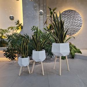 Maceta Grande y Elegante de Fibra de Arcilla para Interiores, Decoración Moderna para Plantas, con Patas de Madera para Uso en el Suelo - Product Image 4
