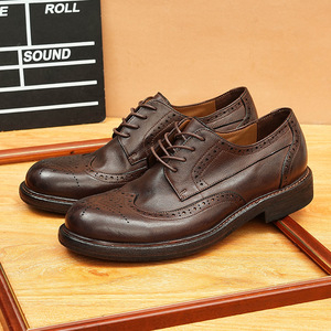 Leather engraved handcrafted leather <b>shoe</b> sole, business casual, British retro style, men's <b>shoes</b> - Product Image 1